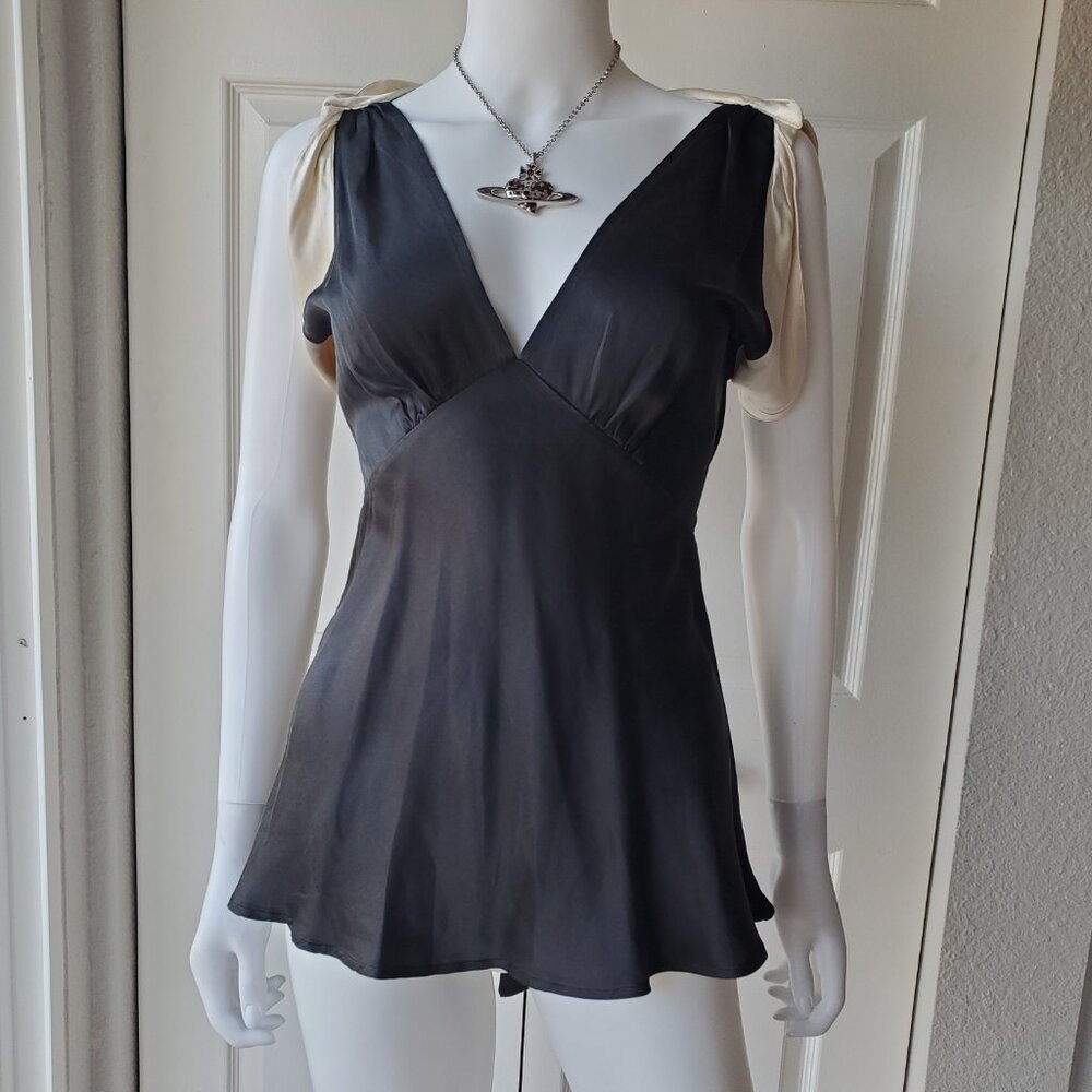 Women's Black Silk Sleeveless Empire Waist Blouse Top - Picture 1 of 11
